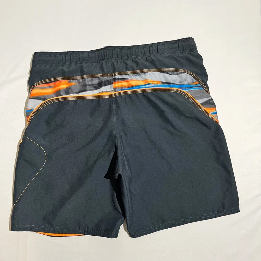 Nike Mens Board Swim Trunks Pockets Lined Shorts Athletic Black Orange M
